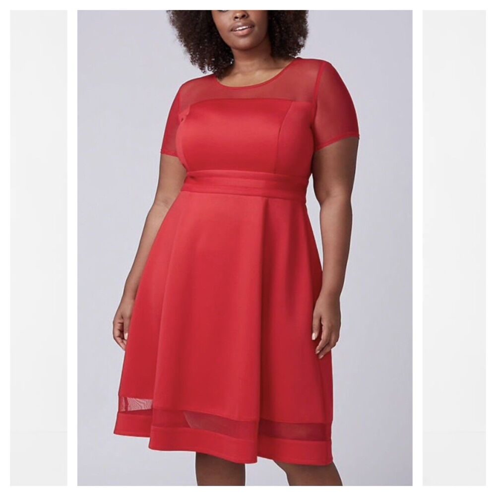 Lane Bryant Illusion Red Scuba Fit & Flare Dress
